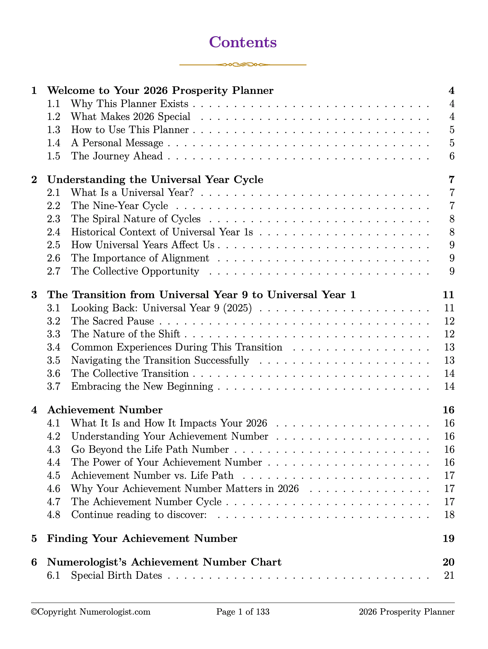 2026 Prosperity Planner Table of Contents - Page 1