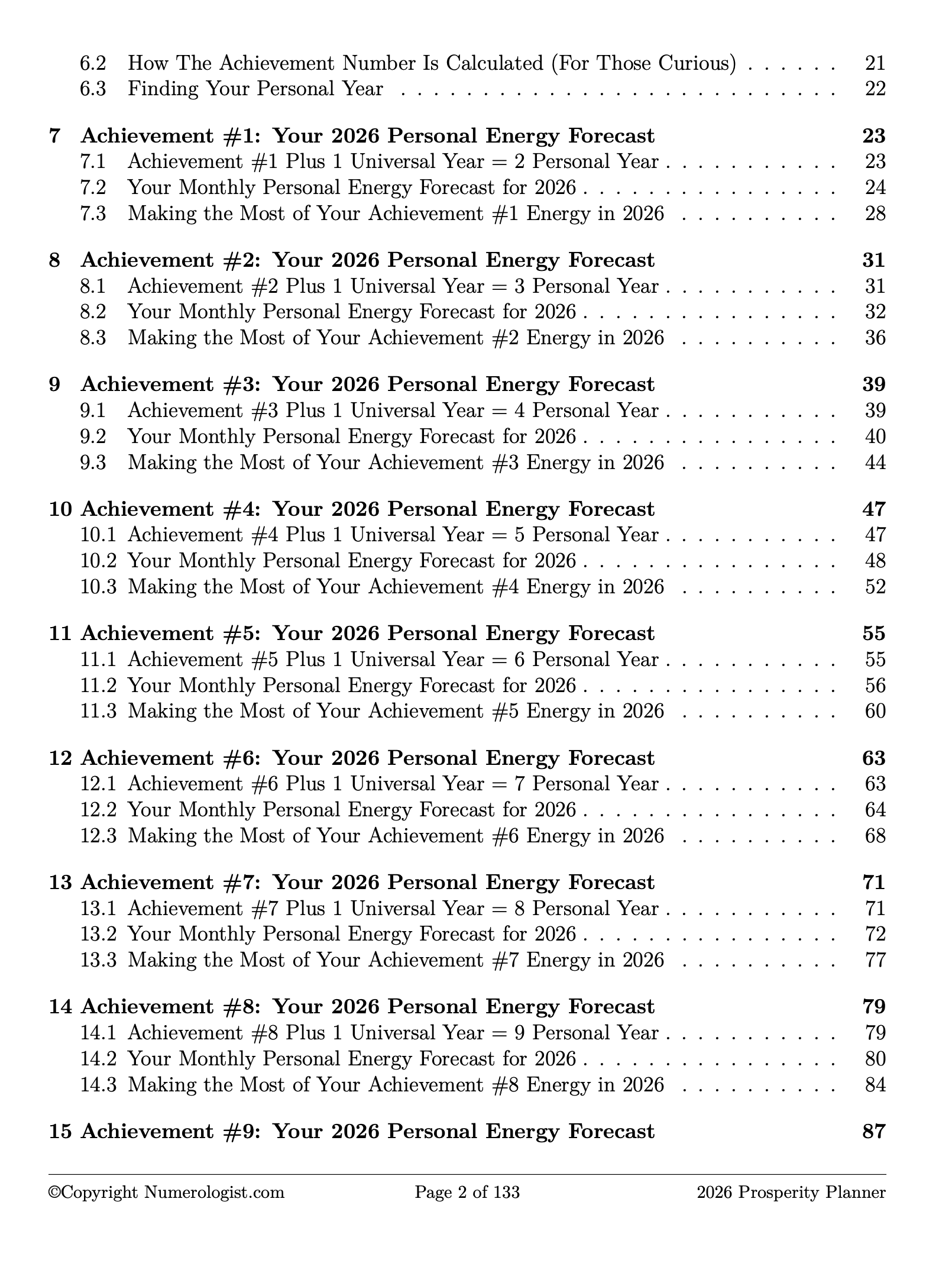 2026 Prosperity Planner Table of Contents - Page 2